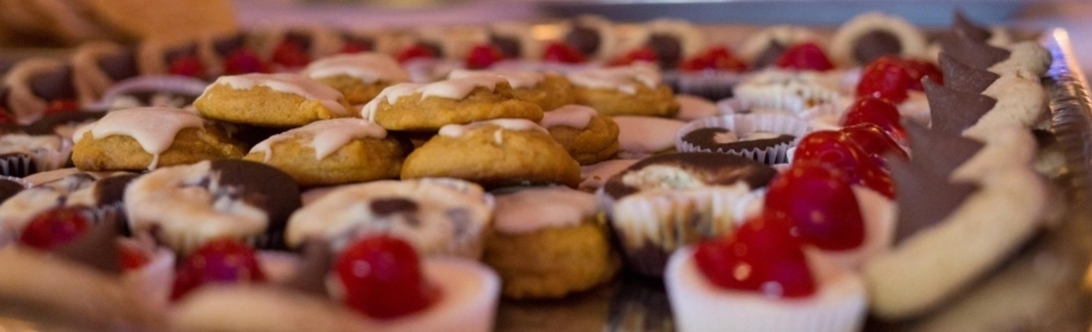 Cookie buffet table at wedding.