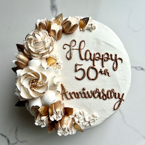 Golden 50th Anniversary Cake